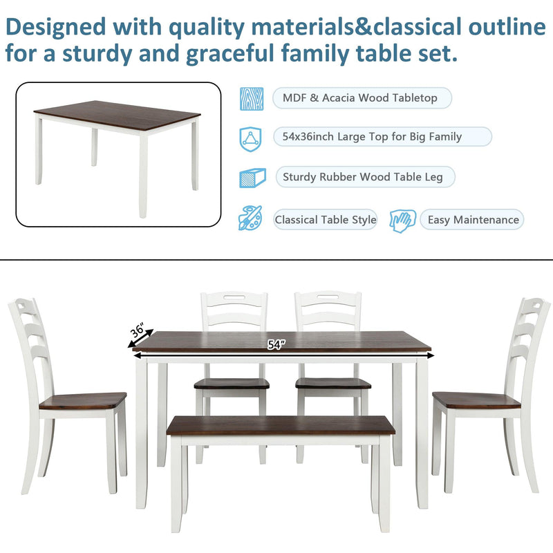 6 Piece Dining Table Set with Bench, Table Set with Waterproof Coat, Ivory and Cherry - Urban Living Furniture (Los Angeles, CA)