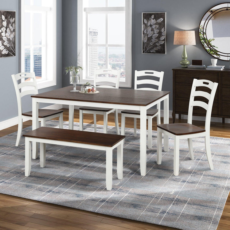 6 Piece Dining Table Set with Bench, Table Set with Waterproof Coat, Ivory and Cherry - Urban Living Furniture (Los Angeles, CA)