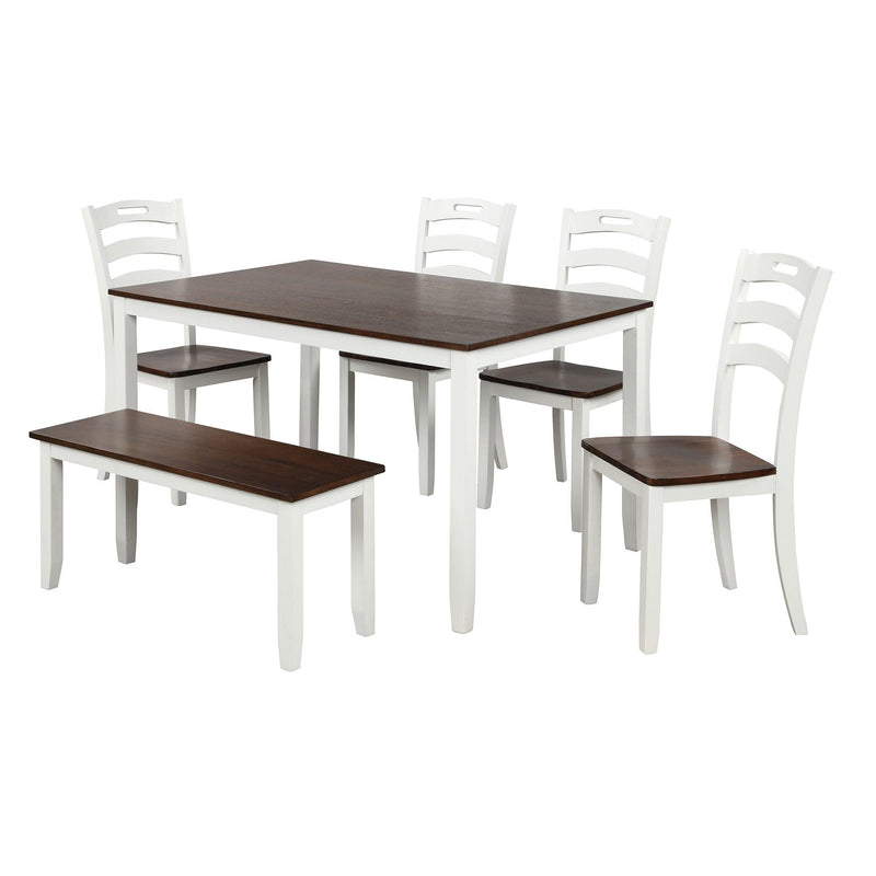 6 Piece Dining Table Set with Bench, Table Set with Waterproof Coat, Ivory and Cherry - Urban Living Furniture (Los Angeles, CA)