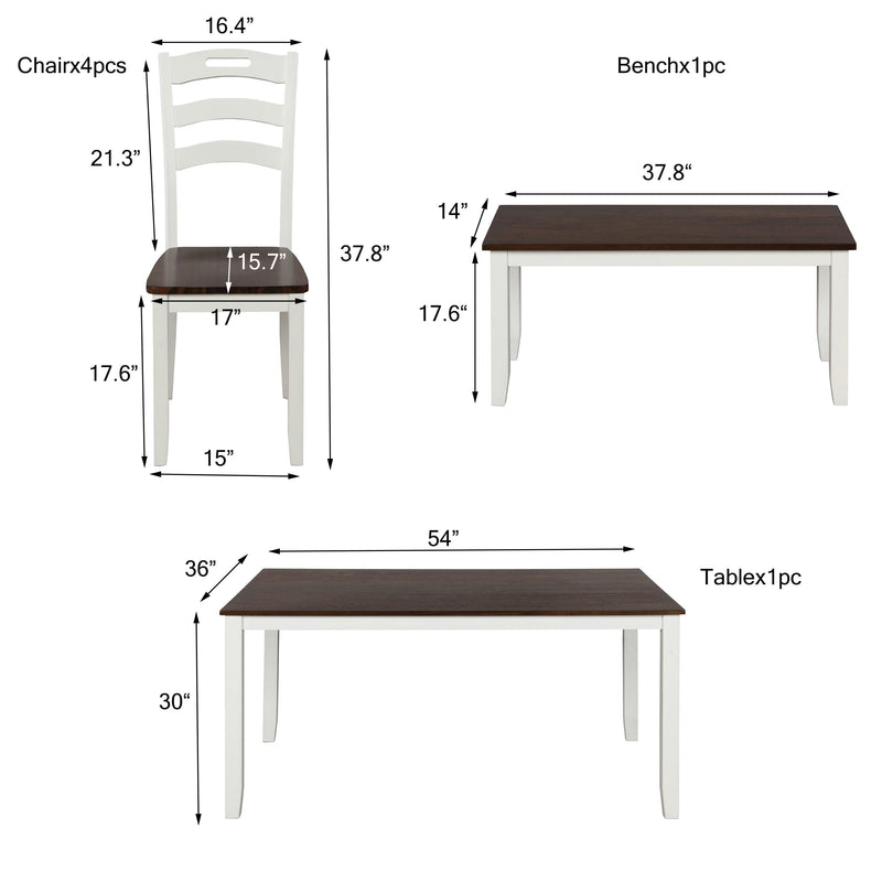 6 Piece Dining Table Set with Bench, Table Set with Waterproof Coat, Ivory and Cherry - Urban Living Furniture (Los Angeles, CA)