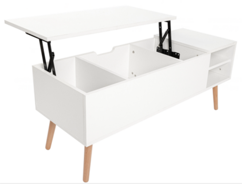 Coffee table, computer table, white, solid wood leg rest, largeStorage space, can be raised and lowered desktop