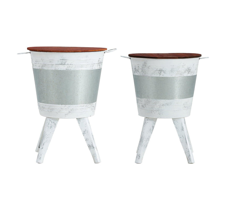 Farmhouse Rustic Distressed Metal Accent Cocktail Table with wood top-WHT, Set of 2 - Urban Living Furniture (Los Angeles, CA)