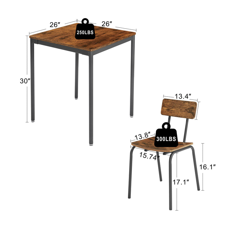 Dining table and chair set, breakfast table with 2 chairs, curved cushion and backrest, fit the human body, more comfortable（Rustic Brown，26’’w x 26’’d x 30’’h） - Urban Living Furniture (Los Angeles, CA)