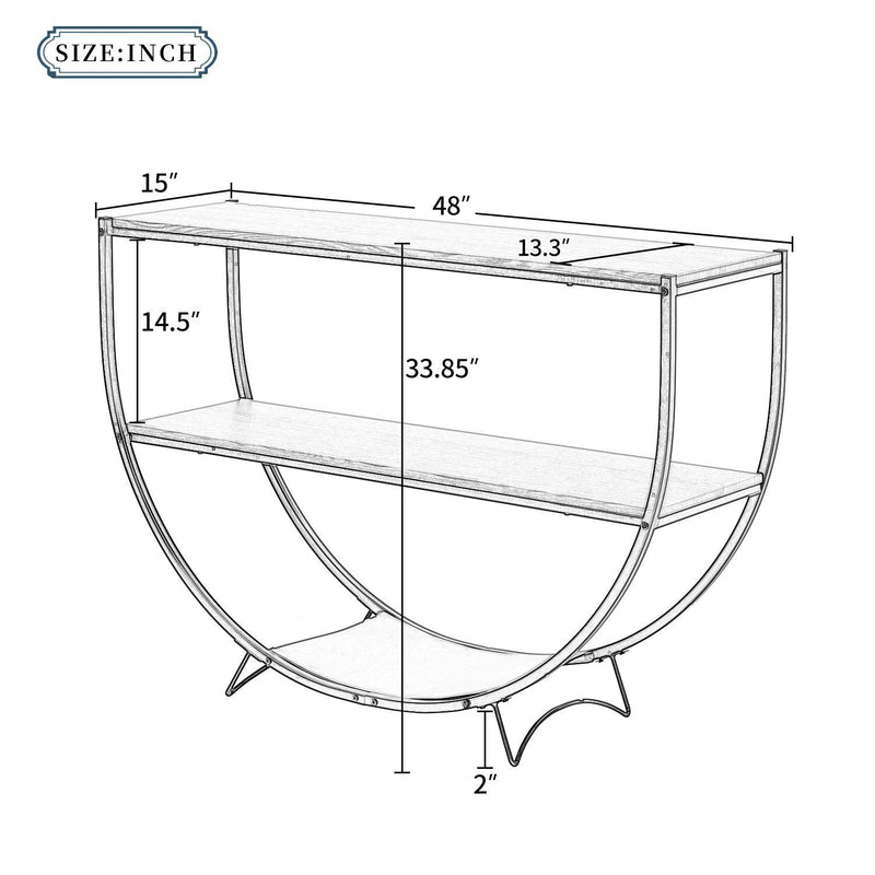 Rustic Industrial Design Demilune Shape Textured Metal Distressed Wood Console Table (Brown) - Urban Living Furniture (Los Angeles, CA)