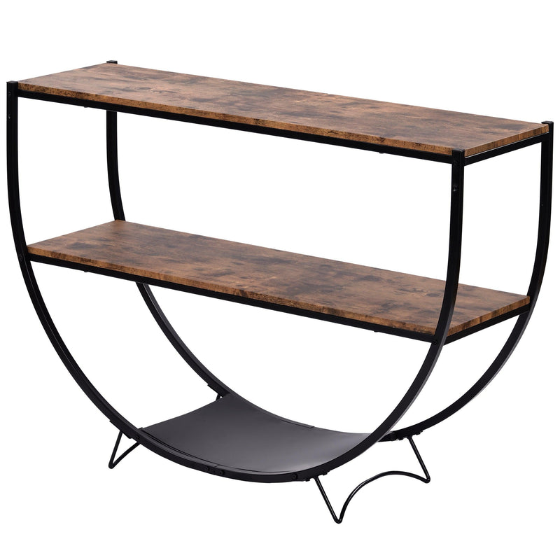 Rustic Industrial Design Demilune Shape Textured Metal Distressed Wood Console Table (Distressed Brown) - Urban Living Furniture (Los Angeles, CA)