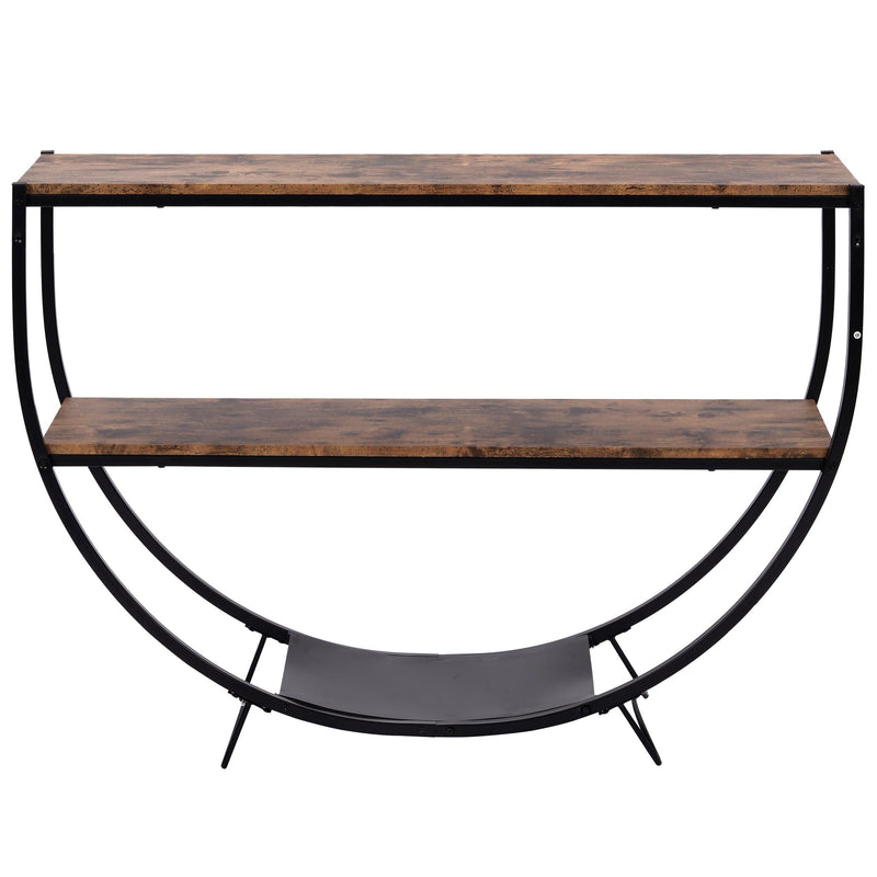 Rustic Industrial Design Demilune Shape Textured Metal Distressed Wood Console Table (Distressed Brown) - Urban Living Furniture (Los Angeles, CA)