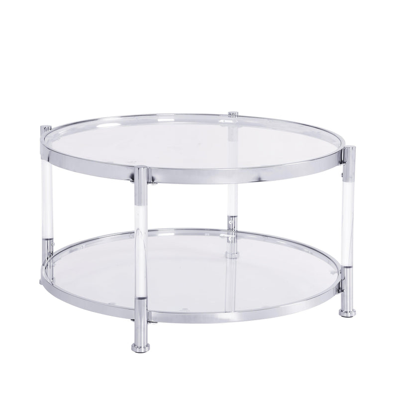 Contemporary Acrylic Coffee Table, 32.3'' Round Tempered Glass Coffee Table, Chrome/Silver  Coffee Table for Living Room