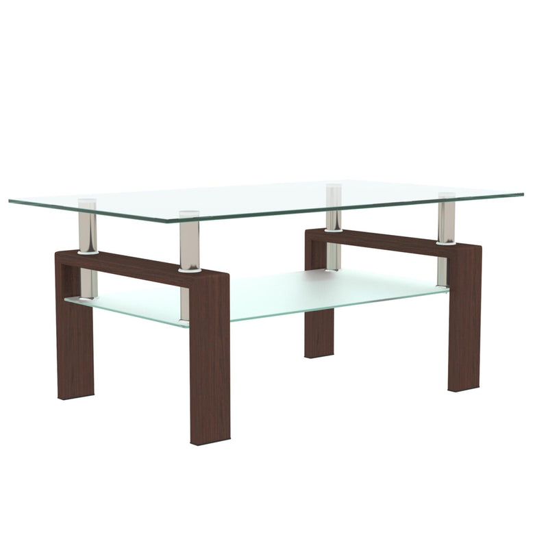 Rectangle Walnut Glass Coffee Table, Clear Coffee Table，Modern Side Center Tables for Living Room， Living Room Furniture - Urban Living Furniture (Los Angeles, CA)