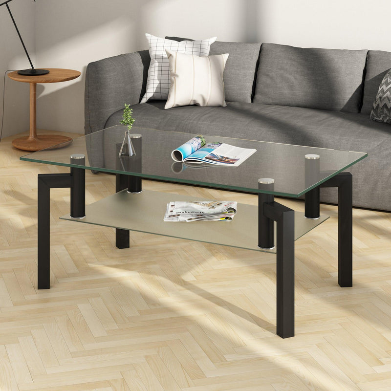 Rectangle Black Glass Coffee Table, Clear Coffee Table，Modern Side Center Tables for Living Room， Living Room Furniture - Urban Living Furniture (Los Angeles, CA)