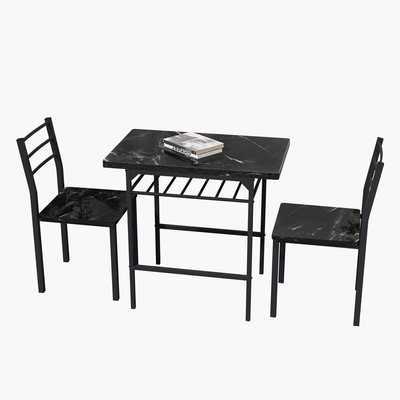 Modern 3-Piece  Dining Table Set with  2 Chairs for Dining Room，Black Frame+Printed Black Marble Finish - Urban Living Furniture (Los Angeles, CA)