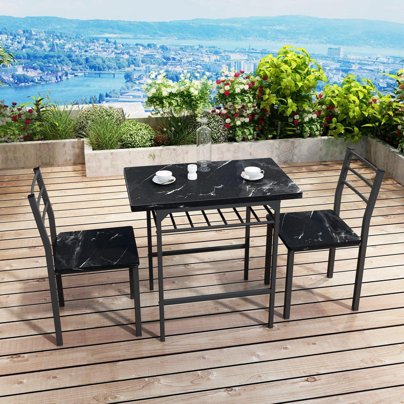 Modern 3-Piece  Dining Table Set with  2 Chairs for Dining Room，Black Frame+Printed Black Marble Finish