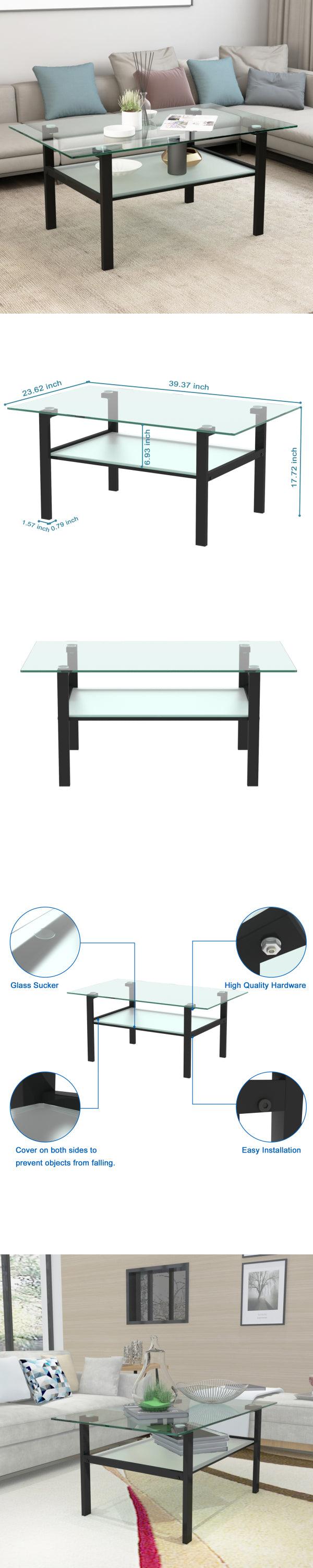 Transparent glass black coffee table,Modern simple, living room coffee table, side center table - Urban Living Furniture (Los Angeles, CA)