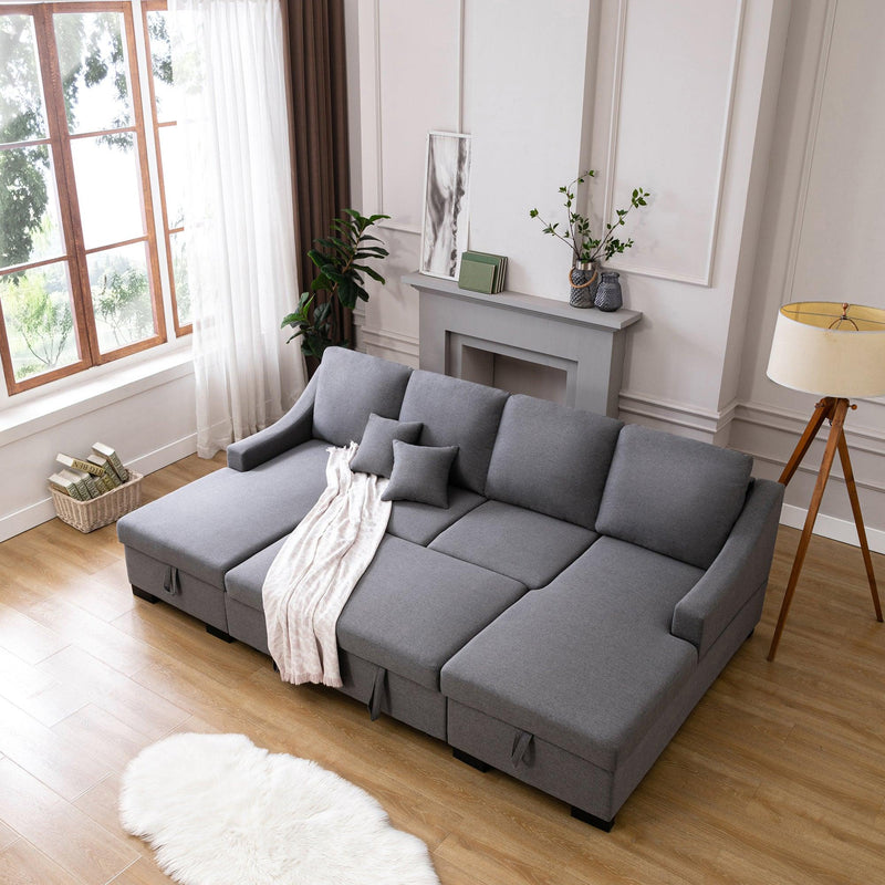 Upholstery Sleeper Sectional Sofa with DoubleStorage Spaces, 2 Tossing Cushions, Grey - Urban Living Furniture (Los Angeles, CA)