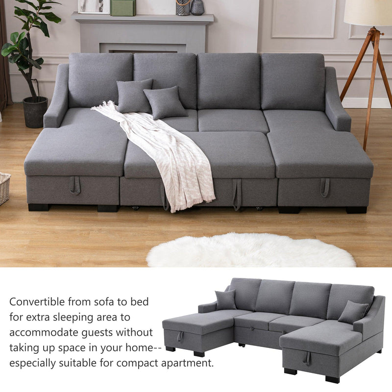 Upholstery Sleeper Sectional Sofa with DoubleStorage Spaces, 2 Tossing Cushions, Grey - Urban Living Furniture (Los Angeles, CA)