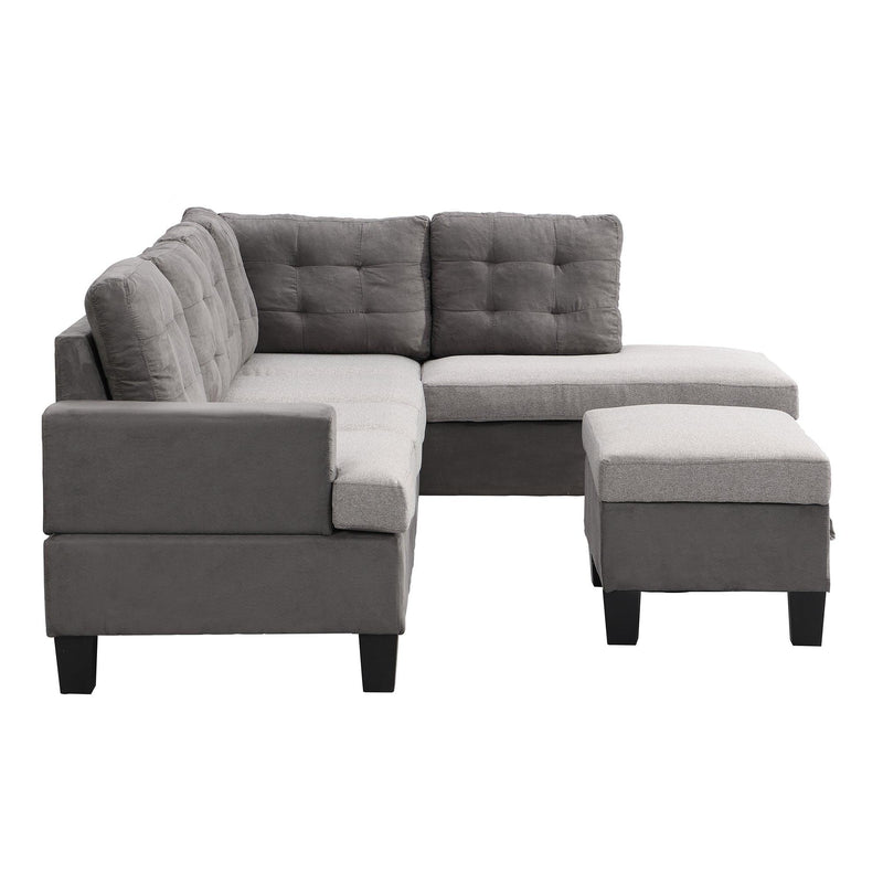 Sofa Set  for Living Room with Chaise Lounge andStorage Ottoman Living Room Furniture  Gray