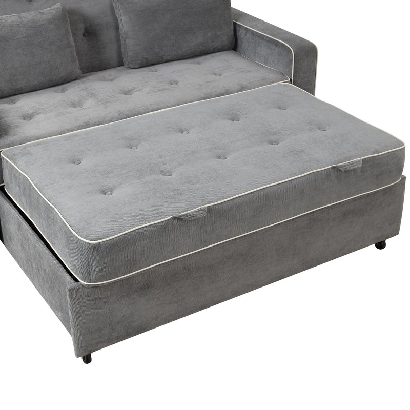 65.7" Linen Upholstered Sleeper Bed , Pull Out Sofa Bed Couch attached two throw pillows,Dual USB Charging Port and Adjustable Backrest for Living Room Space，Charcoal Gray