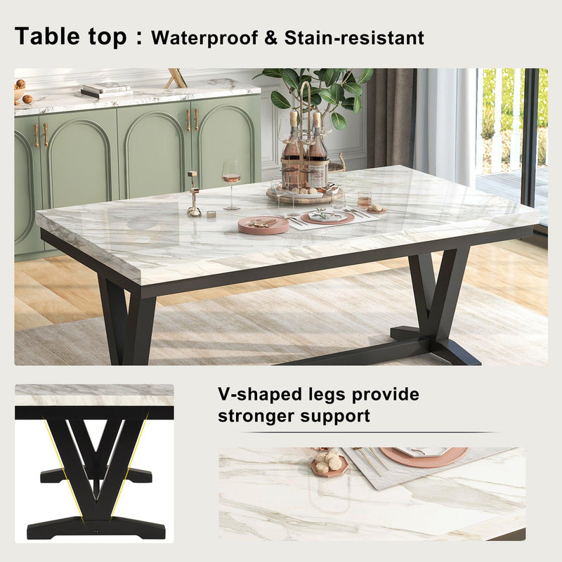 6-piece Dining Table Set with 1 Faux Marble Top Table,4 Upholstered Seats and 1 Bench,Table: 72in.Lx42in.Wx30in.H, Chair: 19.75in.Lx21.25in.Wx38.25in.H, Bench:46in.Lx16in.Wx20in.H. - Urban Living Furniture (Los Angeles, CA)