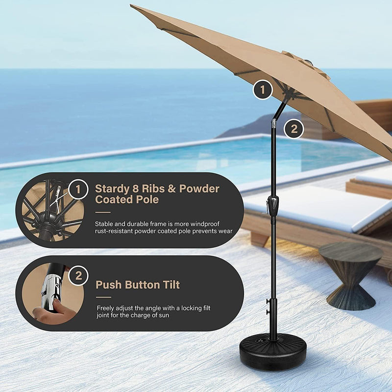 Simple Deluxe 9' Patio Umbrella Outdoor Table Market Yard Umbrella with Push Button Tilt/Crank, 8 Sturdy Ribs for Garden, Deck, Backyard, Pool, Tan - Urban Living Furniture (Los Angeles, CA)