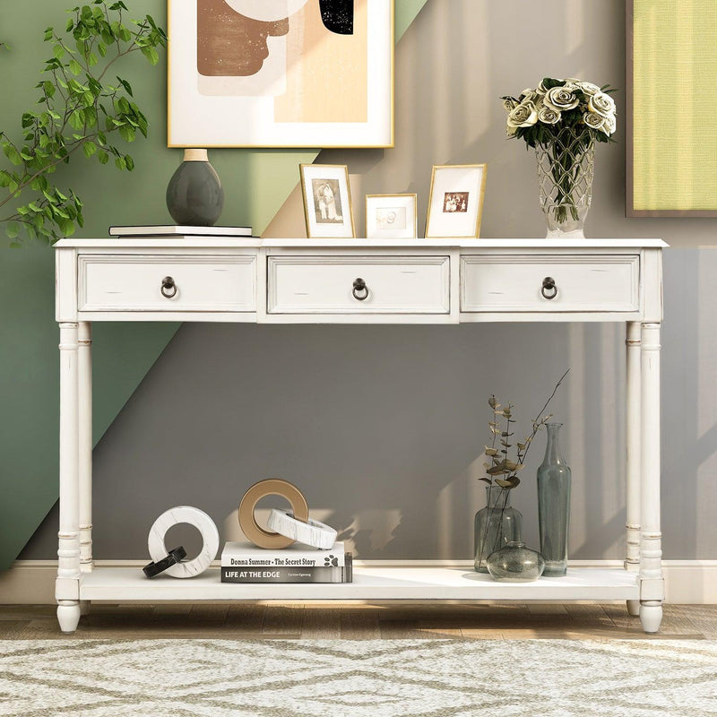 Console Table Sofa Table with Drawers for Entryway with Projecting Drawers and Long Shelf (Antique White) - Urban Living Furniture (Los Angeles, CA)