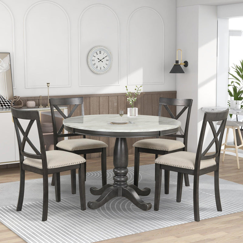 5 Pieces Dining Table and Chairs Set for 4 Persons, Kitchen Room Solid Wood Table with 4 Chairs - Urban Living Furniture (Los Angeles, CA)