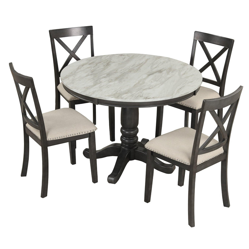 5 Pieces Dining Table and Chairs Set for 4 Persons, Kitchen Room Solid Wood Table with 4 Chairs - Urban Living Furniture (Los Angeles, CA)