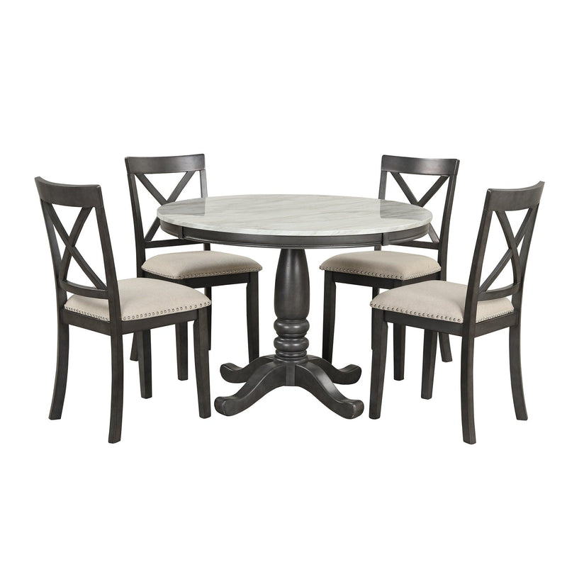 5 Pieces Dining Table and Chairs Set for 4 Persons, Kitchen Room Solid Wood Table with 4 Chairs - Urban Living Furniture (Los Angeles, CA)