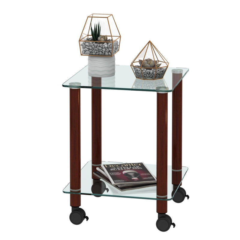 1-Piece Transparent+Walnut Side Table , 2-Tier Space End Table ,Modern Night Stand, Sofa table, Side Table withStorage Shelve