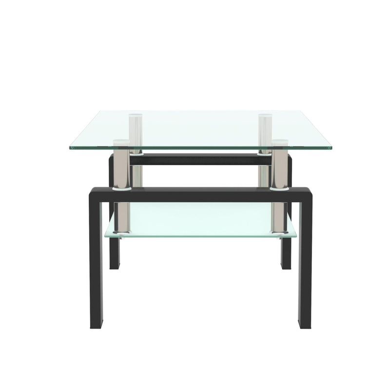 Rectangle Black Glass Coffee Table, Clear Coffee Table,Modern Side Center Tables for Living Room, Living Room Furniture