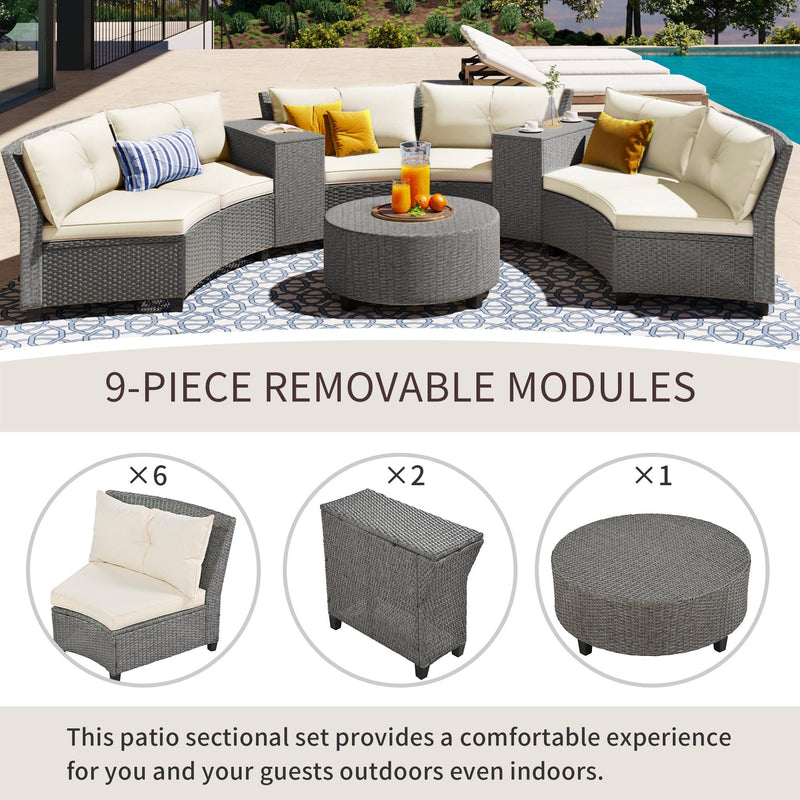 6 - Person Fan-shaped Rattan Suit Combination with Cushions and Table,Suitable for Garden - Urban Living Furniture (Los Angeles, CA)