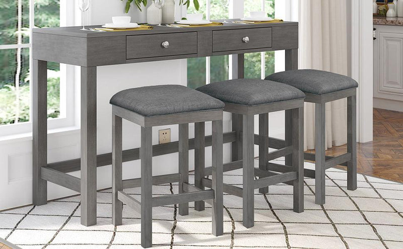 4-Piece Counter Height Table Set with Socket and Fabric Padded Stools, Gray - Urban Living Furniture (Los Angeles, CA)