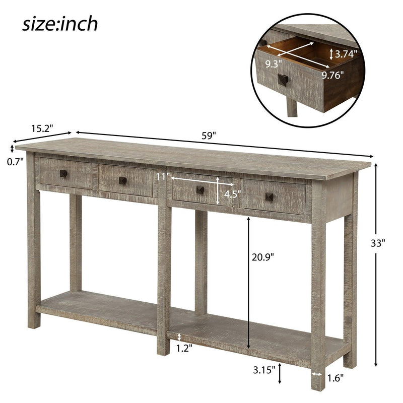 Rustic Brushed Texture Entryway Table Console Table with Drawers and Bottom Shelf for Living Room (Grey Wash) - Urban Living Furniture (Los Angeles, CA)