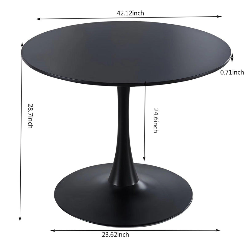 42.1"Black Tulip Table Mid-century Dining Table for 4-6 people With Round Mdf Table Top, Pedestal Dining Table, End Table Leisure Coffee Table