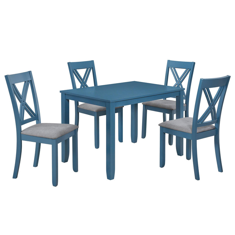 Rustic Minimalist Wood 5-Piece Dining Table Set with 4 X-Back Chairs for Small Places, Blue - Urban Living Furniture (Los Angeles, CA)