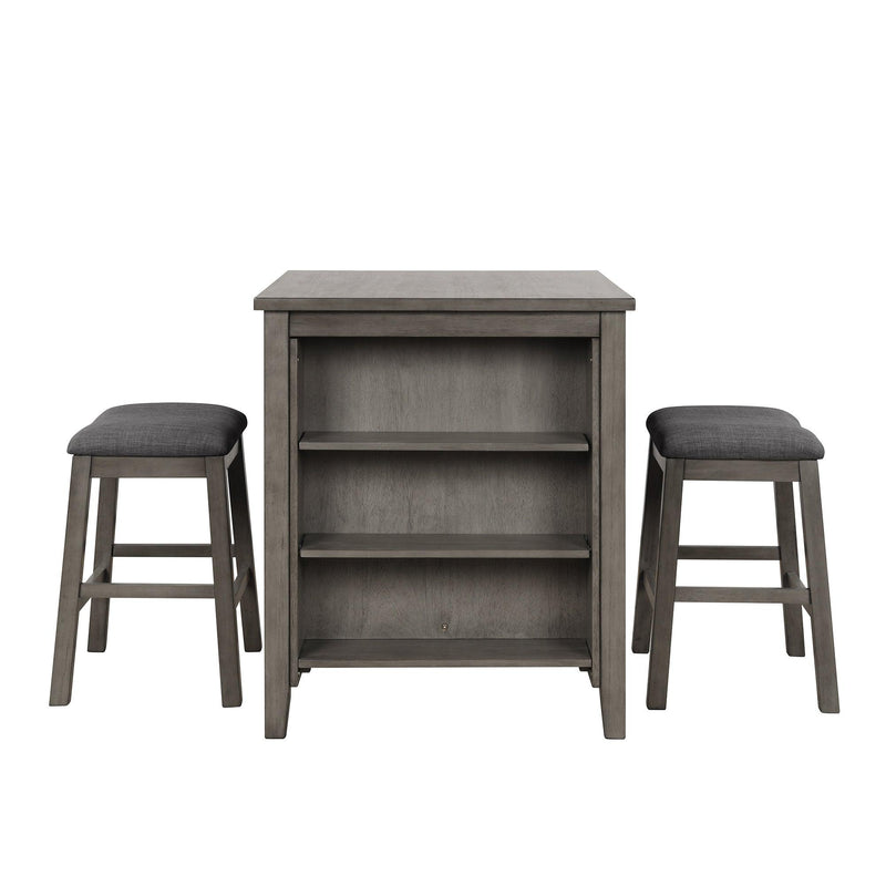 3 Piece Dining Table with Padded Stools, Table Set withStorage Shelf,Dark Gray - Urban Living Furniture (Los Angeles, CA)