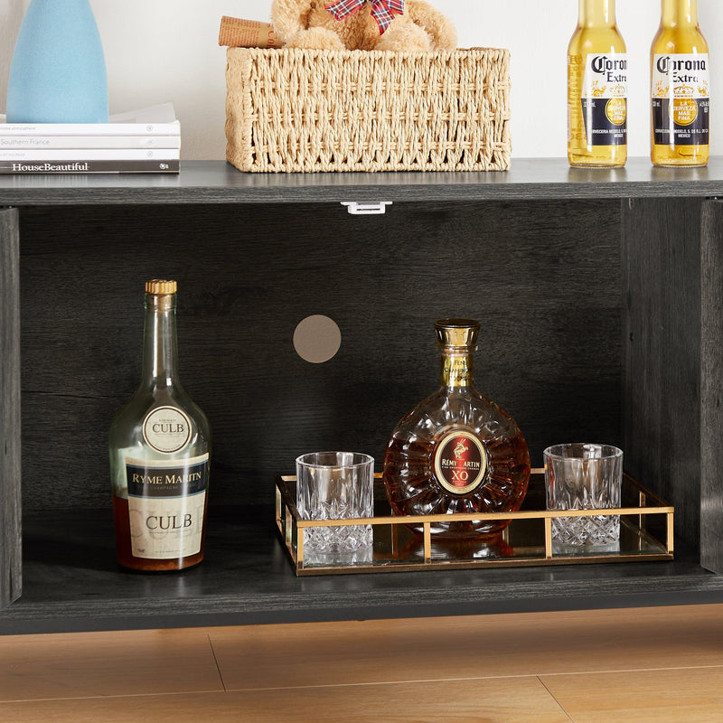 Wine shelf table,Modern wine bar cabinet, console table, bar table, TV cabinet, sideboard withStorage compartment, can be used in living room, dining room, kitchen, entryway, hallway.Dark Grey.