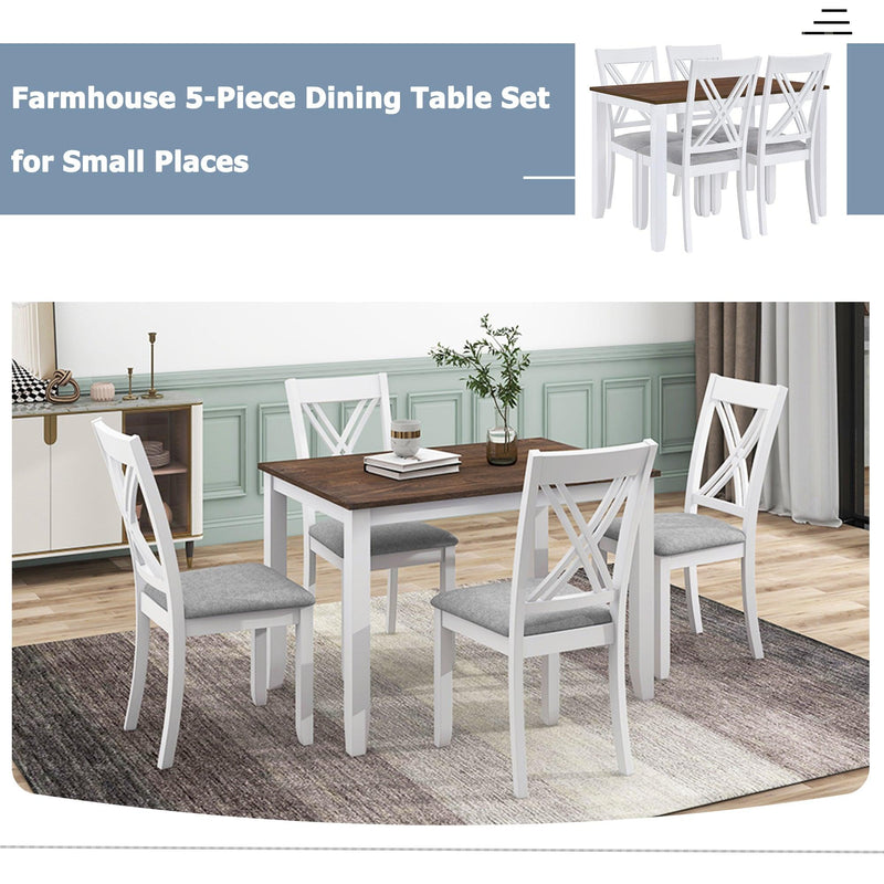 Rustic Minimalist Wood 5-Piece Dining Table Set with 4 X-Back Chairs for Small Places, White - Urban Living Furniture (Los Angeles, CA)