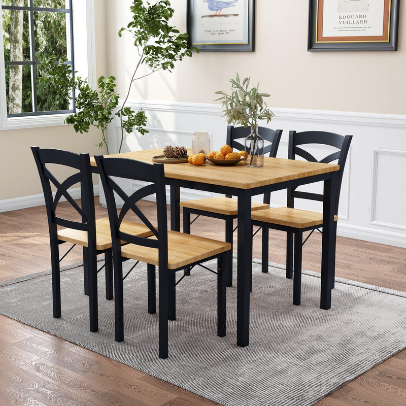 5-Piece Dining Table Set Home Kitchen Table and Chairs Industrial Wooden Dining Set with Metal Frame and 4 Chairs, Oak