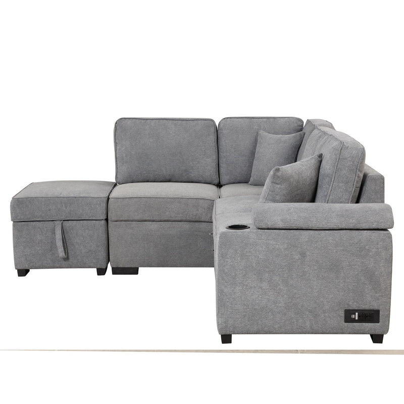 87.4" Sleeper Sofa Bed,2 in 1 Pull Out sofa bed L Shape Couch withStorage Ottoman for Living Room,Bedroom Couch and Small Apartment，Gray