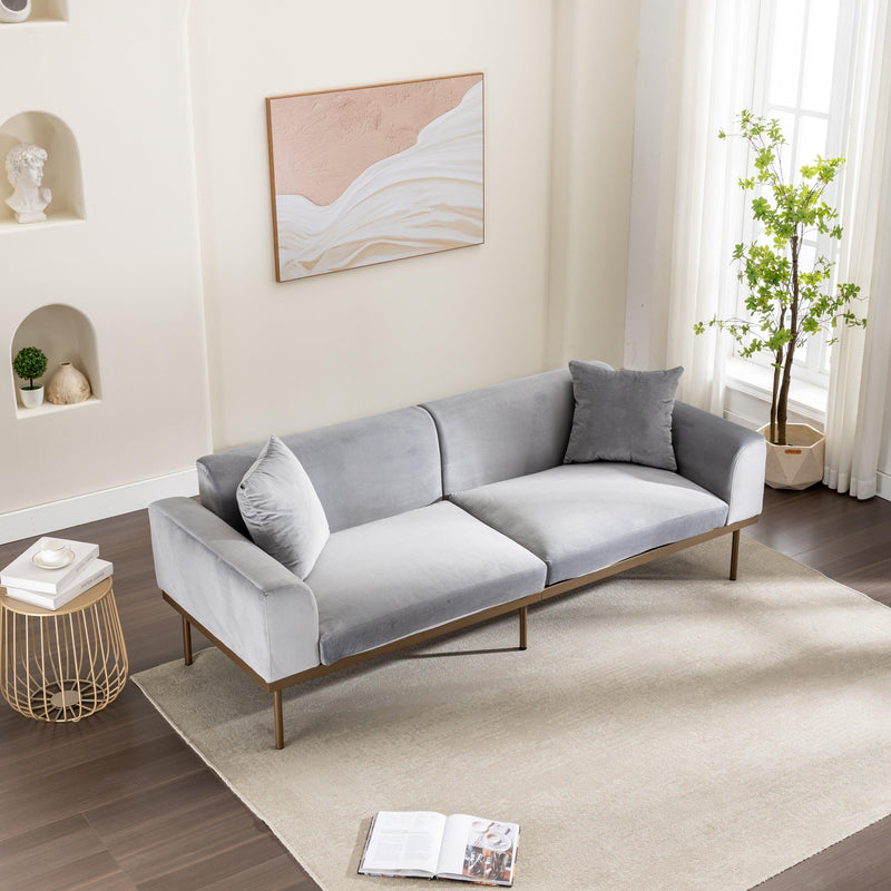 Modern Velvet Sofa with Metal Legs,Loveseat Sofa Couch with Two Pillows for Living Room and Bedroom,Grey - Urban Living Furniture (Los Angeles, CA)