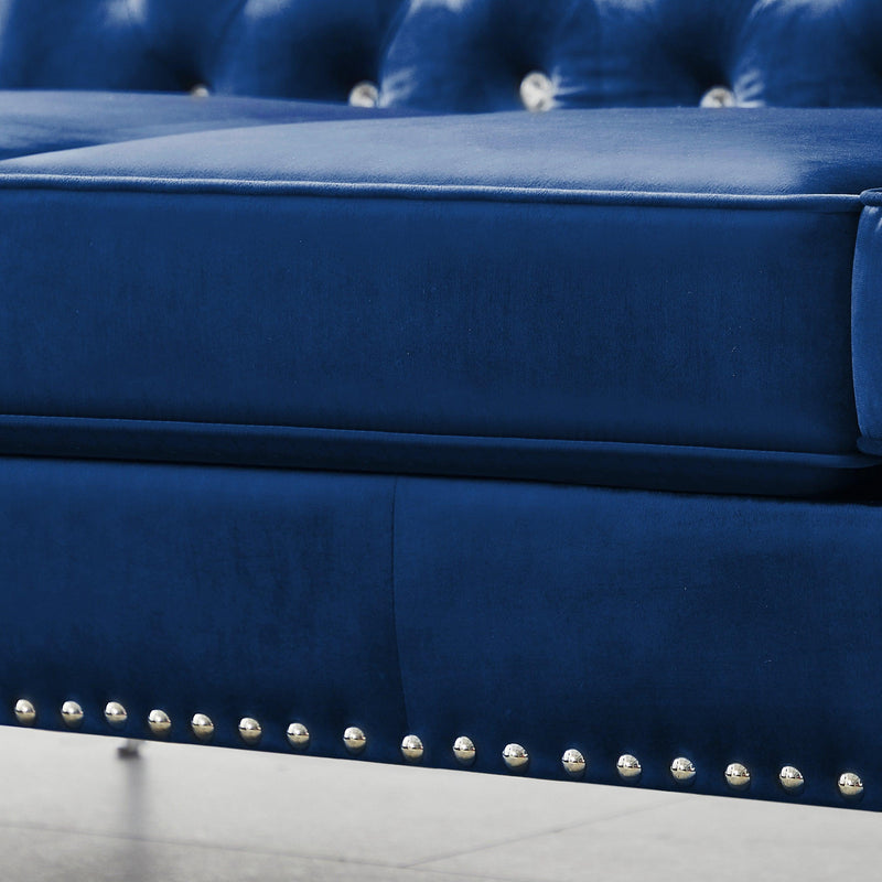 82.3" WidthModern Velvet Sofa Jeweled Buttons Tufted Square Arm Couch Blue,2 Pillows Included - Urban Living Furniture (Los Angeles, CA)