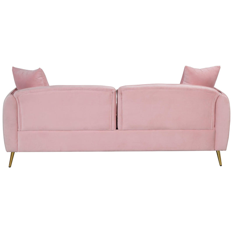 77.5" Velvet Upholstered Sofa with Armrest Pockets,3-Seat Couch with 2 Pillows and lden Metal Legs for Living Room,Apartment,Home Office,Pink - Urban Living Furniture (Los Angeles, CA)