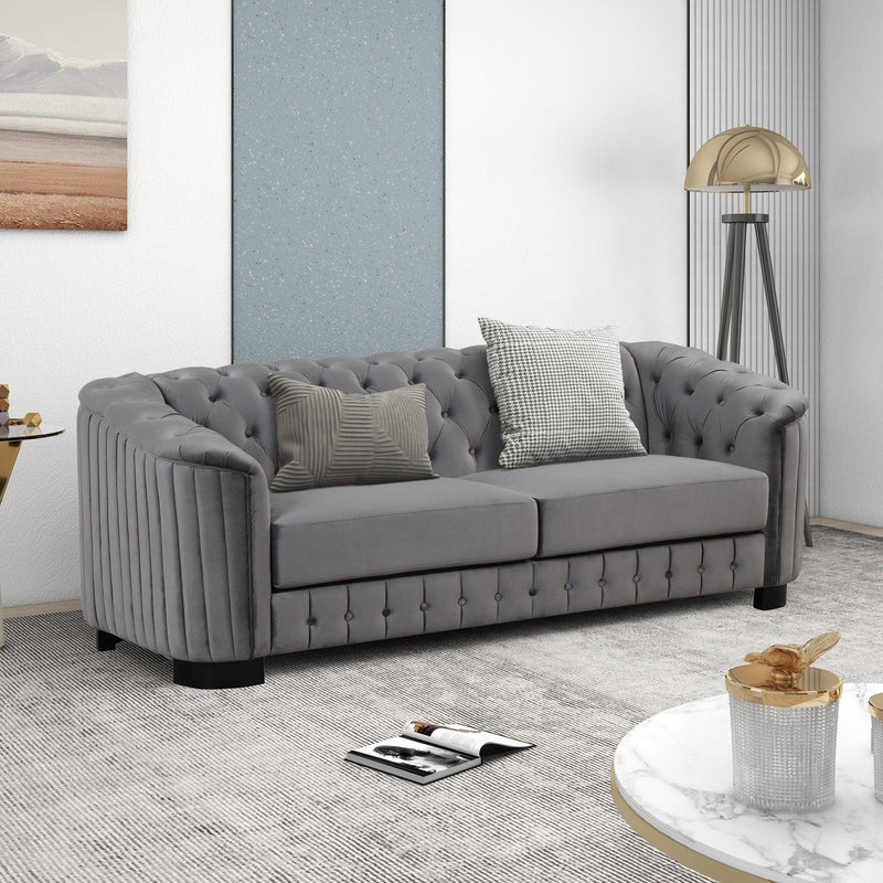 Modern 3-Piece Sofa Sets with Rubber Wood Legs,Velvet Upholstered Couches Sets Including Three Seat Sofa, Loveseat and Single Chair for Living Room Furniture Set,Gray - Urban Living Furniture (Los Angeles, CA)