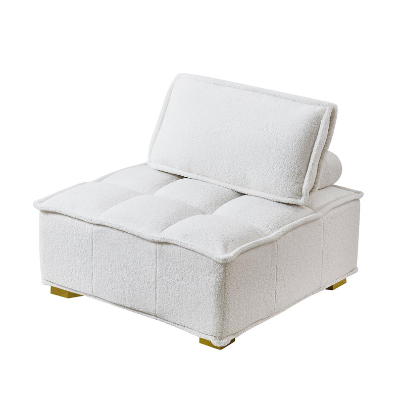 Lazy sofa ottoman with ld wooden legs teddy fabric (White) - Urban Living Furniture (Los Angeles, CA)