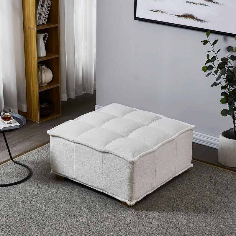 Lazy sofa ottoman with ld wooden legs teddy fabric (White) - Urban Living Furniture (Los Angeles, CA)