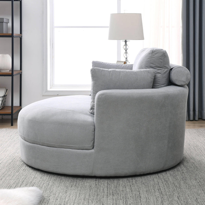 Swivel Accent BarrelModern Grey Sofa Lounge Club Big Round Chair withStorage Ottoman Linen Fabric for Living Room Hotel with Pillows - Urban Living Furniture (Los Angeles, CA)