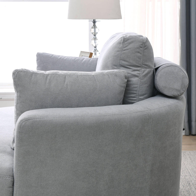 Swivel Accent BarrelModern Grey Sofa Lounge Club Big Round Chair withStorage Ottoman Linen Fabric for Living Room Hotel with Pillows - Urban Living Furniture (Los Angeles, CA)