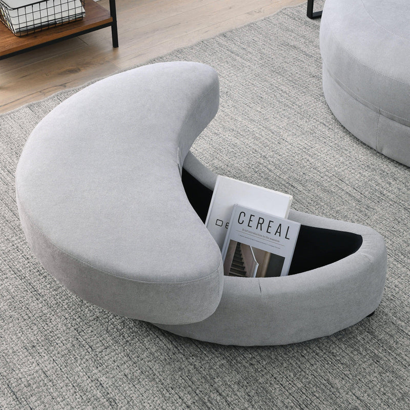 Swivel Accent BarrelModern Grey Sofa Lounge Club Big Round Chair withStorage Ottoman Linen Fabric for Living Room Hotel with Pillows - Urban Living Furniture (Los Angeles, CA)