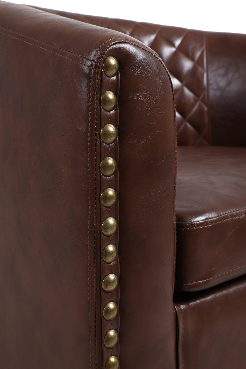 accent Barrel chair living room chair with nailheads and solid wood legs  Brown pu leather - Urban Living Furniture (Los Angeles, CA)