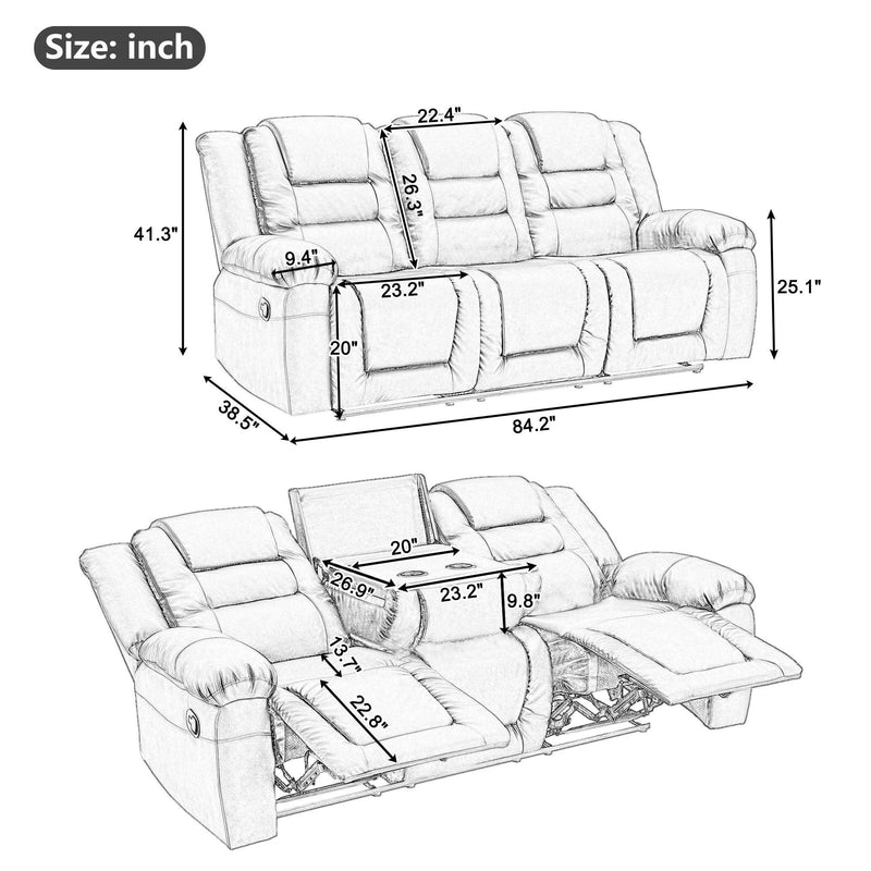 Home Theater Seating Manual Recliner with Center Console, PU Leather Reclining Sofa for Living Room,Black - Urban Living Furniture (Los Angeles, CA)