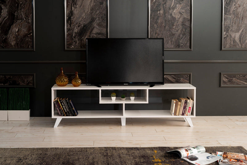 Parma Mid CenturyModern Tv Stand Open Shelving Entertainment Centre 67 inch Tv Unit, White - Urban Living Furniture (Los Angeles, CA)